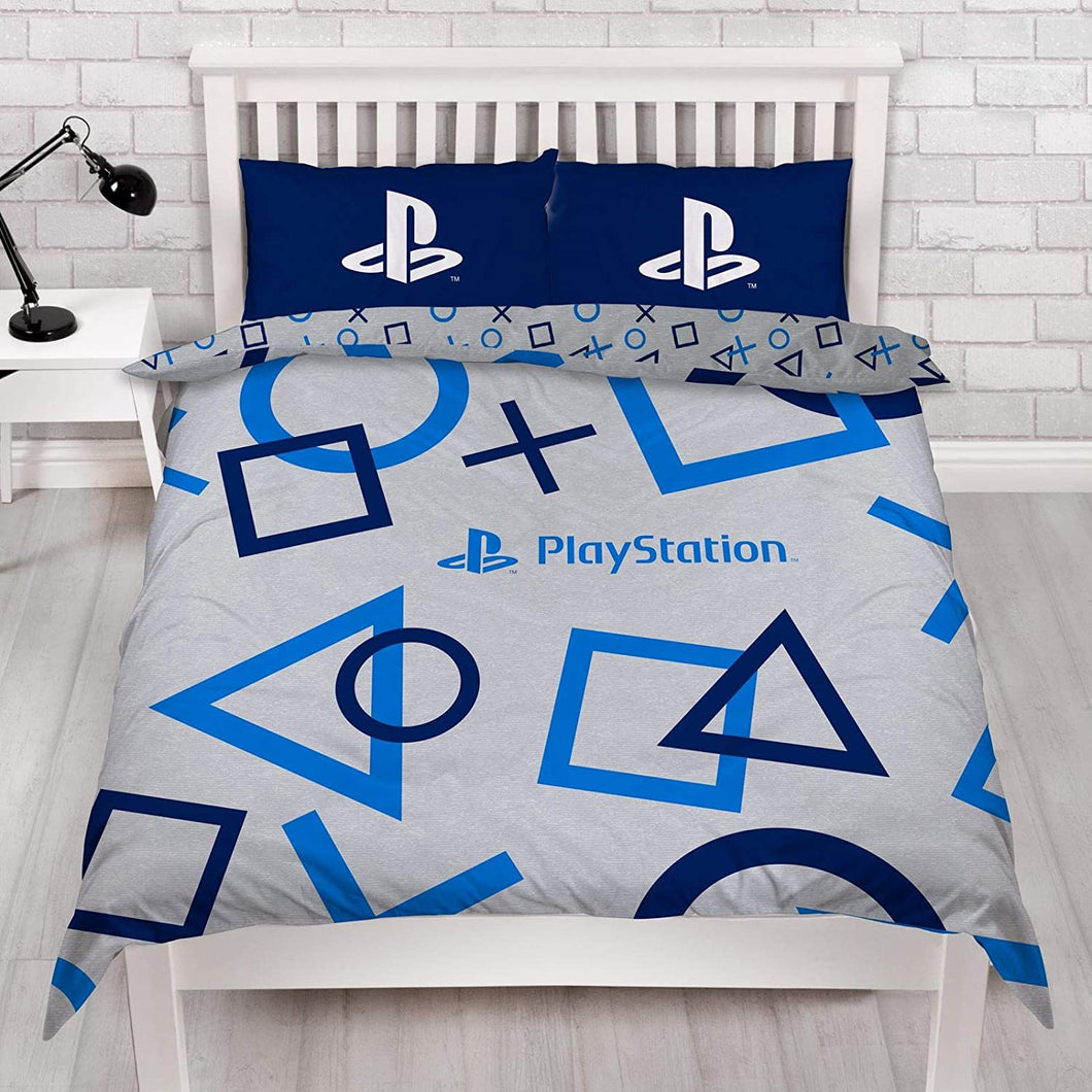 Double Bed Sony Playstation Official Blue Grey Gamer Duvet Cover Set Character Bedding