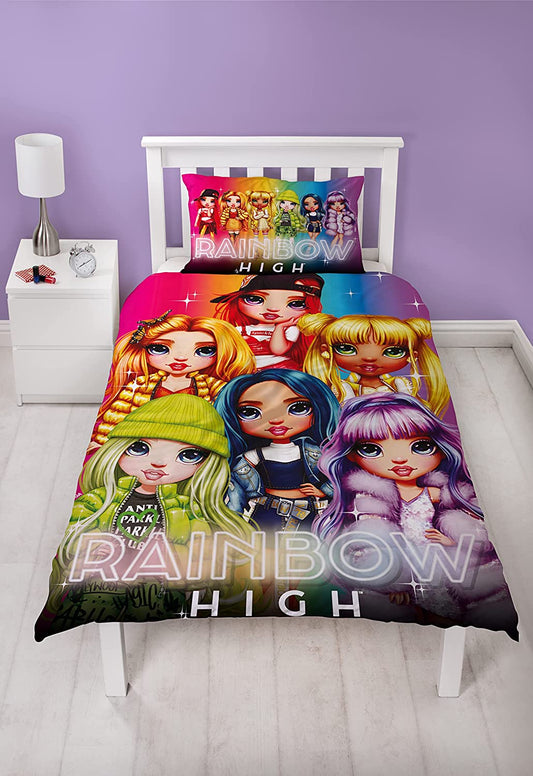 Official Single Bed Rainbow High Duvet Cover Set Reversible Character Bedding