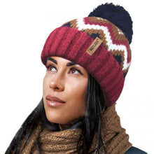 Load image into Gallery viewer, Ladies Mohair Effect Chevron Design Ski Hat Soft Teddy Fur Fleece Lining Pom Pom Hat
