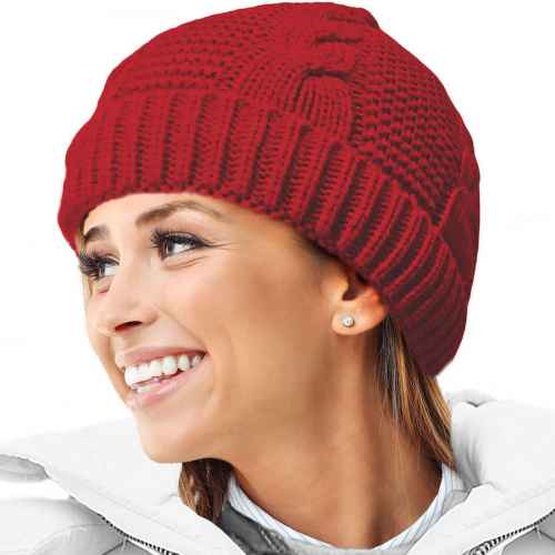 Ladies Cable Knit Soft Teddy Fur Fleece Lining Ski Hat Winter Essentials