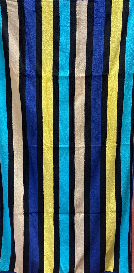 Jumbo Large Beach Towel Multi Stripe 90cm x 170cm 100% Cotton Blue Yellow Aqua