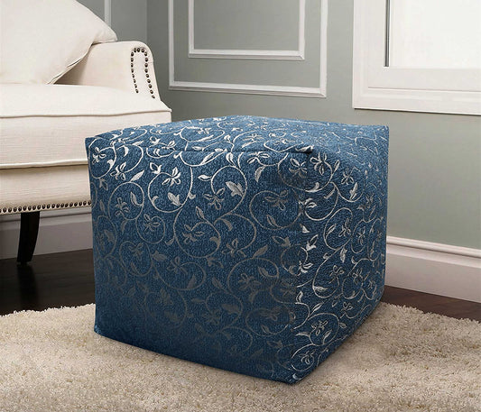 Rome Navy Dark Blue Floral Design Filled Cube Bean Bag