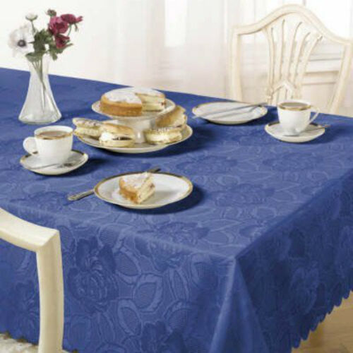 Rose Jacquard Floral 60" x 90" Tablecloth Woven Jacquard Royal Blue