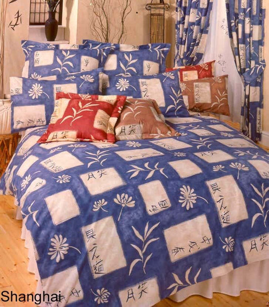 Double Bed Duvet Cover Set Shanghai Blue Floral Bedding Set