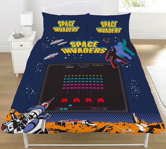 Double Bed Space Invaders Duvet Cover Set Vintage Game Bedding