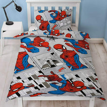 Load image into Gallery viewer, Single Bed Duvet Cover Set Spiderman City Grey Reversible Super Hero Bedding Set
