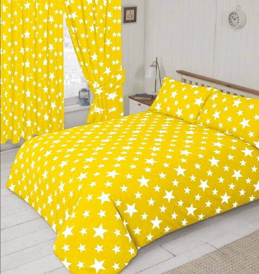 King Size Duvet Cover Set Stars Yellow White