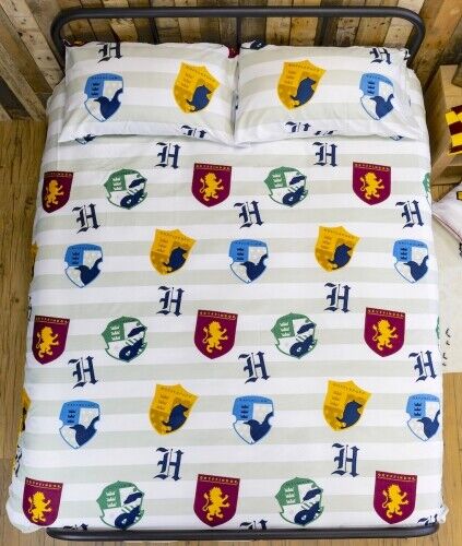 Double Bed Harry Potter Stickers Reversible Duvet Cover Set White Badges Character Bedding