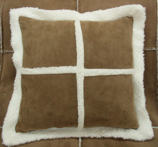 Cushion Covers Large Teddy Soft Cuddly Suede Sheep Skin Fur Edge Cushion Covers Brown Square x2