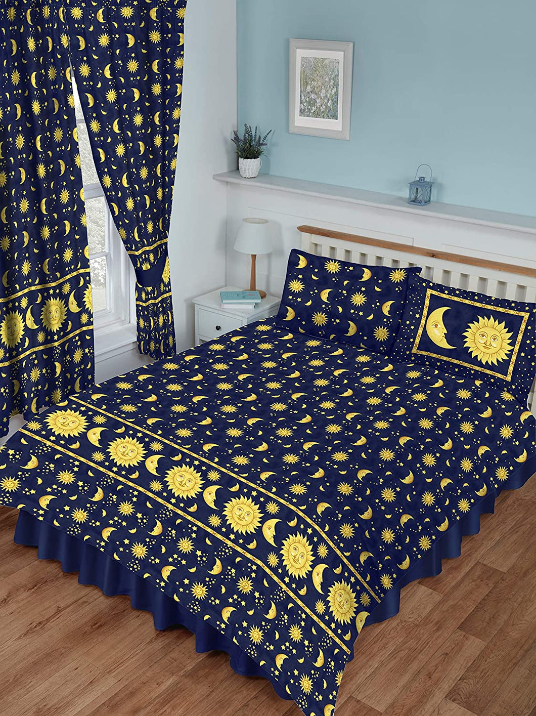 Double Bed Duvet Cover Set Sun And Moon Navy Blue