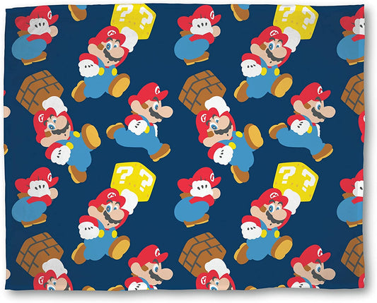 Nintendo Super Mario 'Rush' Fleece Blanket 100cm x 150cm Blue Winter Essential Gamers Character