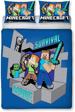 Load image into Gallery viewer, Double Bed Duvet Cover Set Minecraft Survive Panel Gamer Character Bedding
