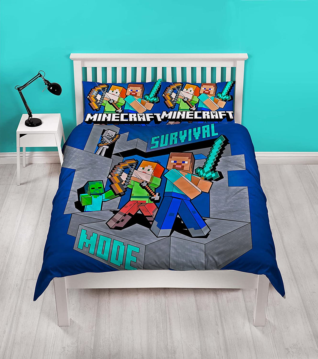 Double Bed Duvet Cover Set Minecraft Survive Panel Gamer Character Bedding
