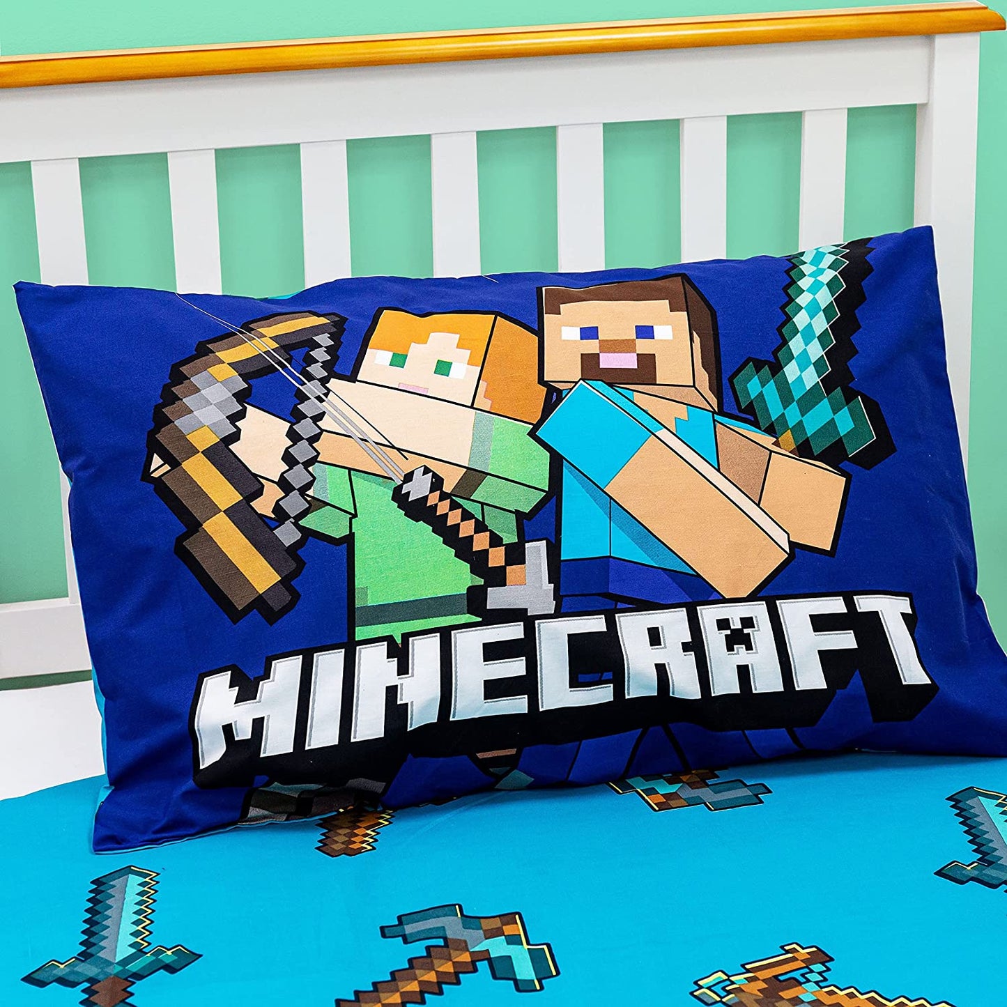 Single Bed Duvet Cover Set Minecraft Survive Panel Gamer Character Bedding