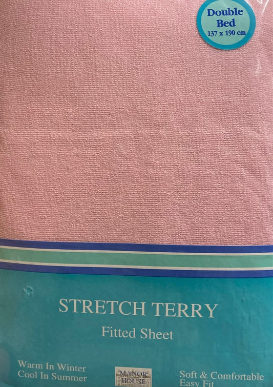 Double Bed Pink Stretch Terry Fitted Sheet