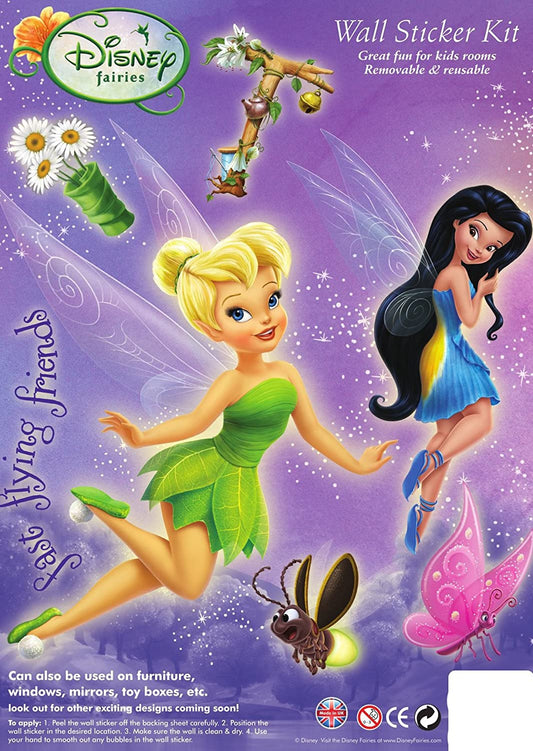 Disney Fairies 3 Pack Wall Sticker Kit Character Tinkerbell Green Purple Pink Flowers