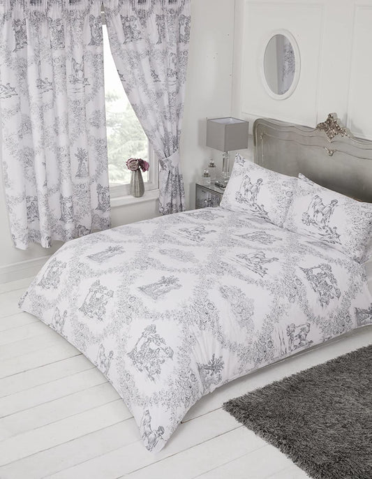 Double Bed Duvet Cover Set Toile De Jouy Grey