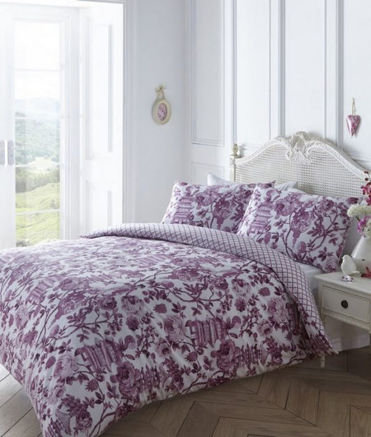 Double Bed Duvet Cover Set Toile Pink