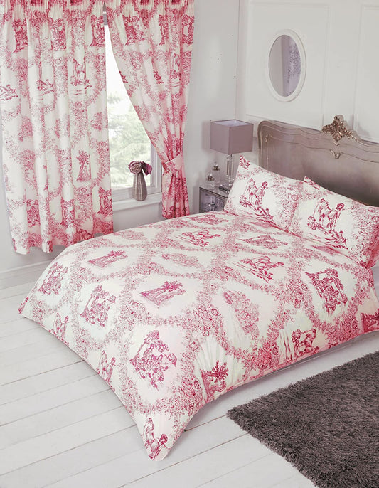 Double Bed Duvet Cover Set Toile De Jouy Red