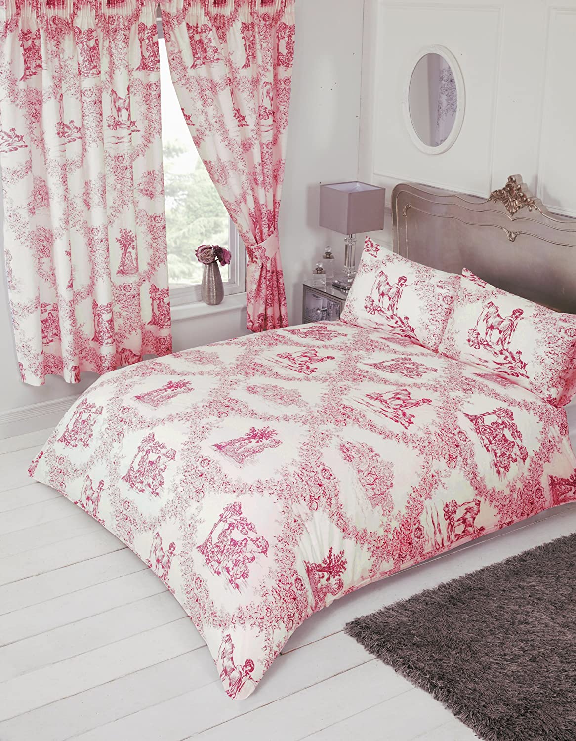 Single Bed Duvet Cover Set Toile De Jouy Red