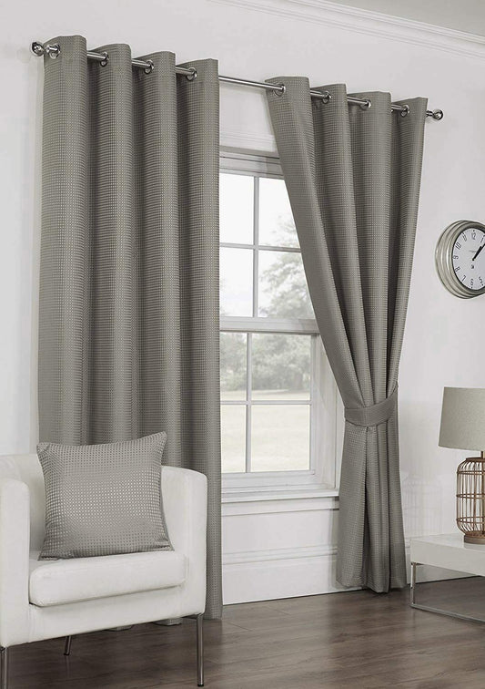 Waffle Silver 66" x 72" Eyelet Lined Ready Made Curtains