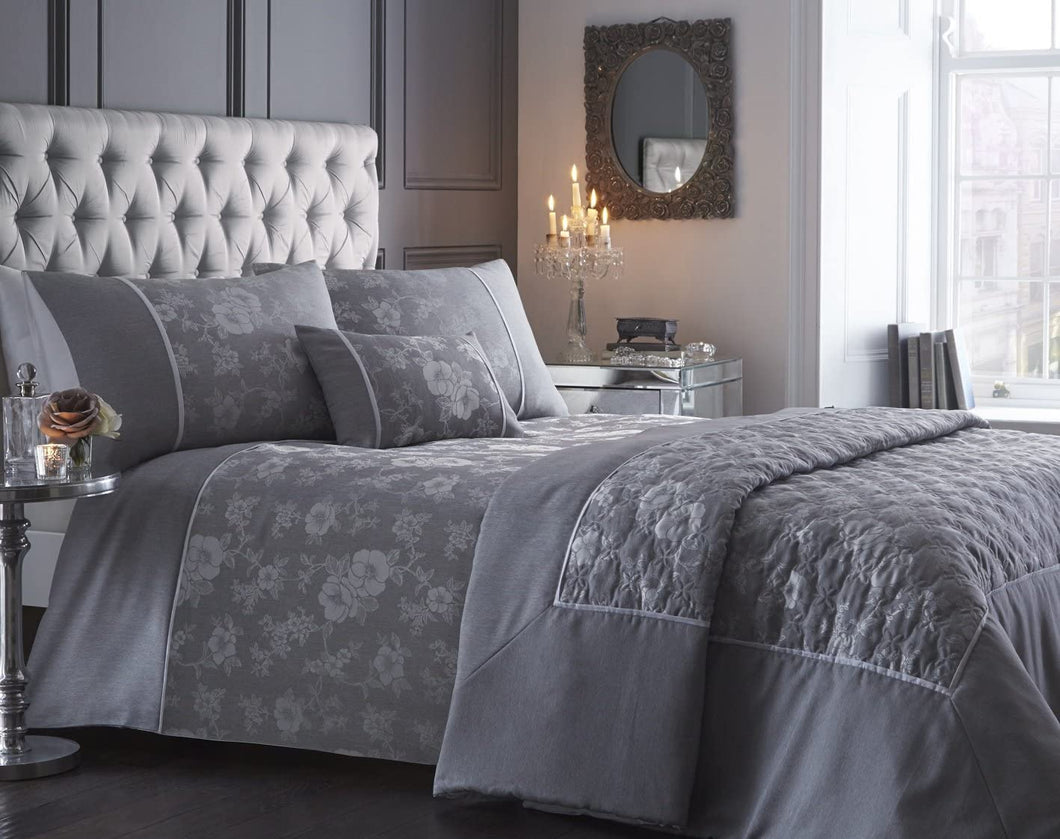 Double Bed Duvet Cover Set Warwick Silver Jacquard