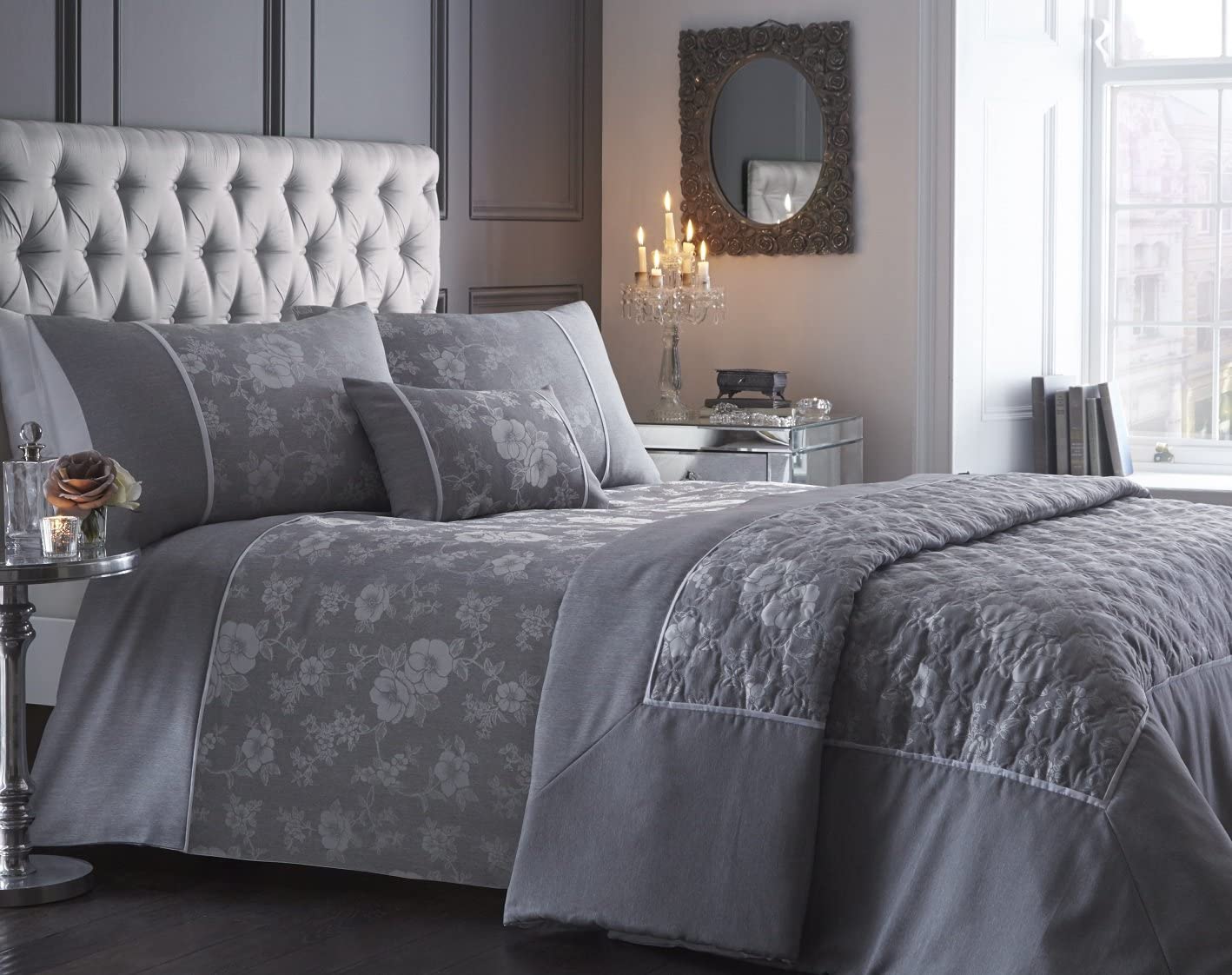 Single Bed Duvet Cover Set Warwick Silver Jacquard