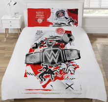 Load image into Gallery viewer, WWE Wrestling Champion Double Bed Duvet Cover Set Reversible Belt White Red
