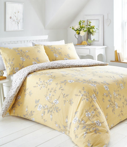Double Bed Size Duvet Cover Set Yasmina Ochre Floral Bedding Set