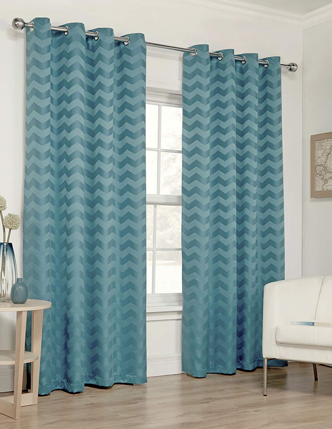 Zig Zag Teal Kingfisher 90" x 90" Luxury Lined Ready Made Eyelet Curtains